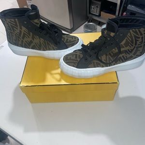 Fendi FF Logo High Top Sneakers Brown